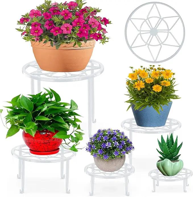 5 Pack Metal Plant Stands for Multiple Plant,Heavy Duty Flower Pot Stands for Outdoor Indoor Plants,Rustproof Iron Round Pot Shelf for Planter (White) by GreenHaven Gardens