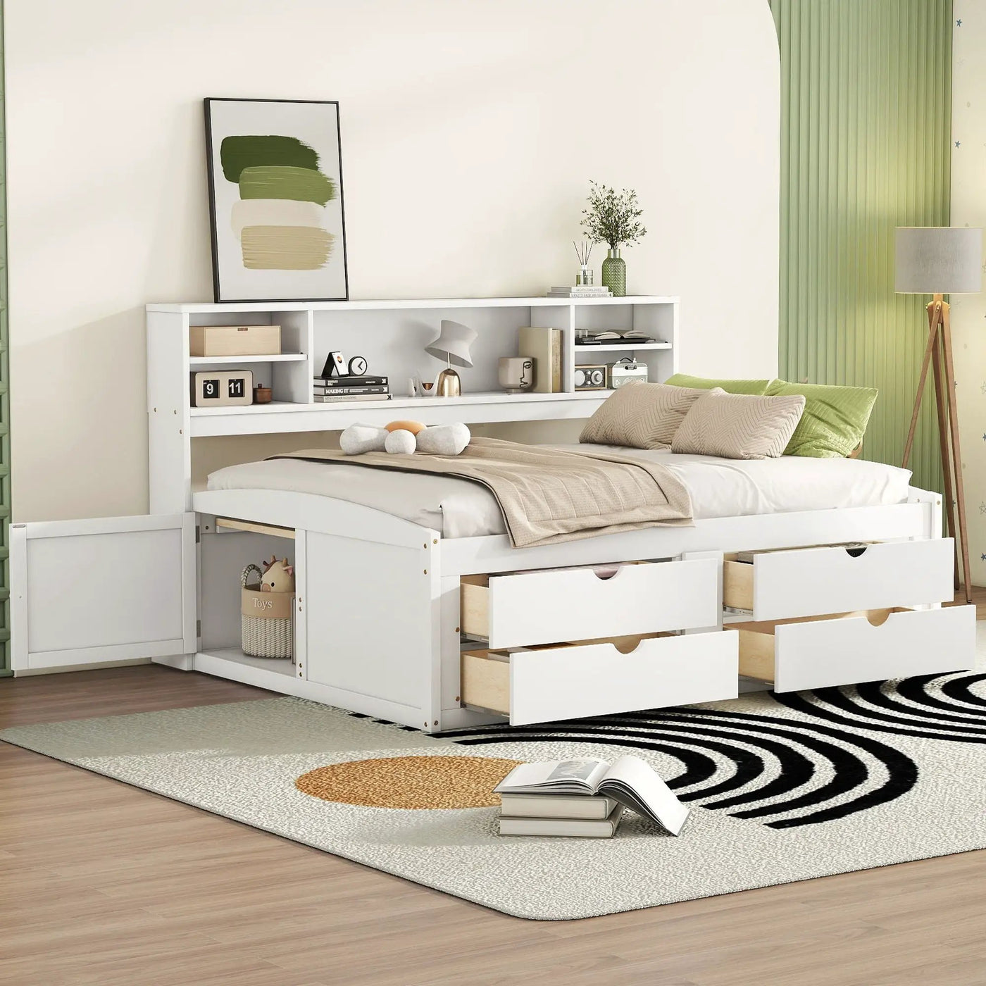 Daybed With 2 Bedside Cabinets, Upper Shelves And 4 Drawers by Unique Piece Furniture