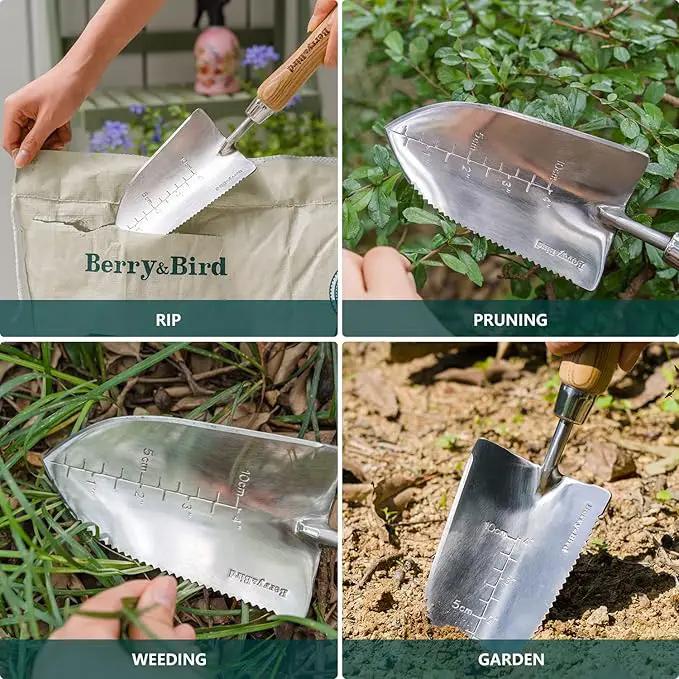 Garden Serrated Planting Trowel, Multifunctional Shovel with ash Wood and Stainless Steel Digging Trowel Transplanter by GreenHaven Gardens