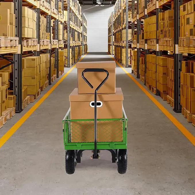 VEVOR 900 Lbs Steel Garden Cart on Wheels, Heavy Duty Pullable Garden Wagon Yard Cart, Outdoor Metal Utility Wagon with 10" Tires and Mesh Removable Sides(Convert to Flatbed), and 180°Rotating Handle by GreenHaven Gardens