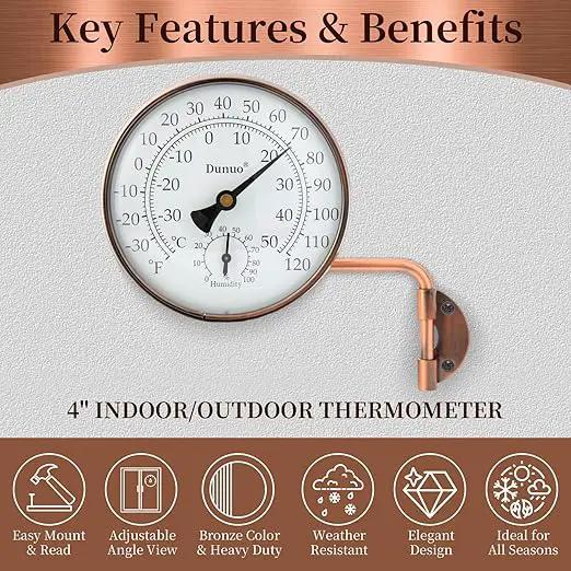 4-Inch Copper Outdoor Thermometer - Analog Temperature Gauge for Patio, Greenhouse and Garage. Decorative, Weather-Resistant, Solid Brass Swivel Design (4inch Thermo&Hygrometer) by GreenHaven Gardens