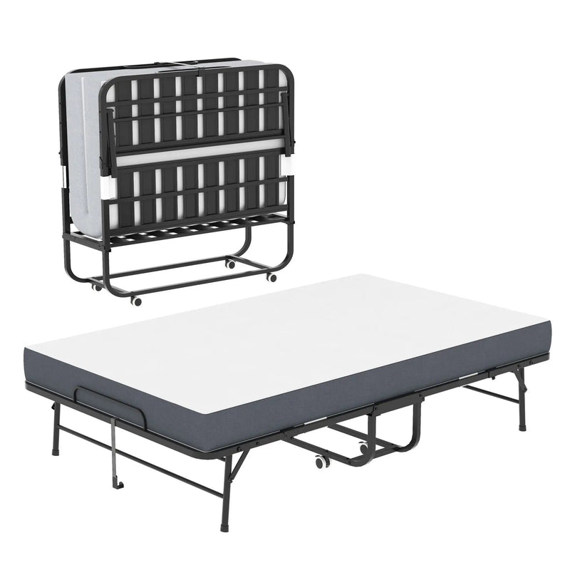 Twin Wide Folding Bed For Tall People, Extra Long & Wide Rollaway With Memory Foam, Heavy-Duty - Black by HouseOfZazla