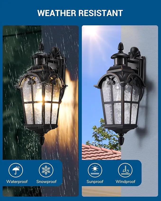 DEWENWILS Motion Sensor Outdoor Wall Lights Dusk to Dawn Exterior Light Fixture Wall Mount, Outdoor Porch Light with Water Ripple Glass, Wall Sconce Lantern for House Garage Patio by GreenHaven Gardens