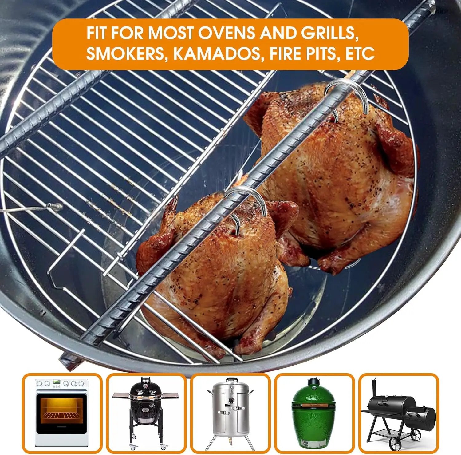 Fengzhe Stainless Removable Vertical Skewer Grill - Brazilian Barbecue Meat Spit Rack, with 1 Hook, 1 Spike, & 2 Brushes, Perfect for Grilling Steak, Whole Chickens, Whole Fish, Large Cuts of Meat. by GreenHaven Gardens