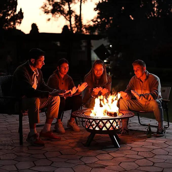 BALI OUTDOORS Fire Pit with Poker, 32 inch Outdoor Fire Pit Patio, Wood Burning Firepits for Outside with Grill by GreenHaven Gardens