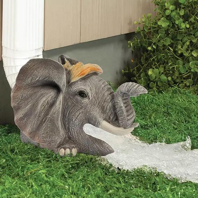 Elenon Elephant Decorative Gutter Downspout Extension Statue, Animal Gutter Guardian Rain Downspout Extender, Garden Splash Block Outdoor Sculpture for 3" × 4" Down Spouts Decor by GreenHaven Gardens