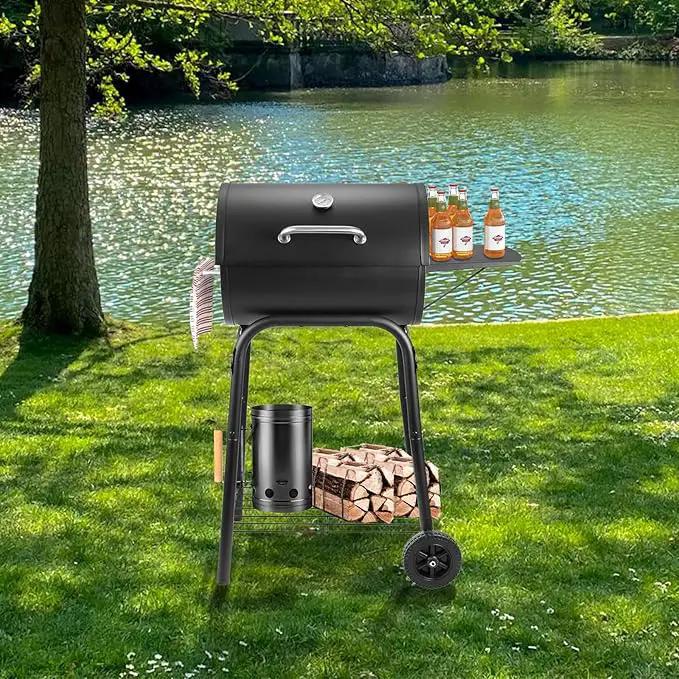 Barrel Charcoal Grill, Large Charcoal Grills with Side Shelf, Outdoor BBQ Grill,Perfect for Backyard Camping, Patio Parties, and Picnics by GreenHaven Gardens