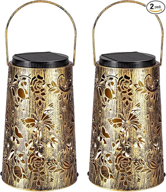 Outdoor Solar Lanterns Large Butterfly Pattern Lantern Hanging Light House Yard Patio Backyard Porch PathwayDecor Gifts for Women Grandma Mom Friends 2pcs by GreenHaven Gardens