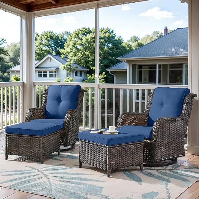 4 Pieces Patio Furniture Sets, Wicker Patio Swivel Glider Chair with Ottomans, Outdoor Furniture Set for Outside Porch, Deck, Balcony, Garden by GreenHaven Gardens