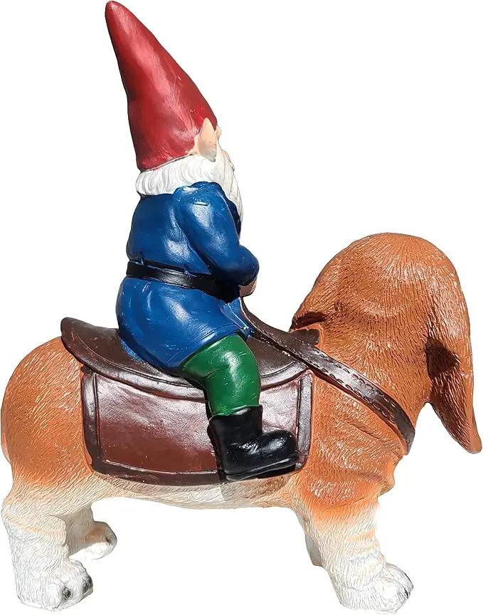 Funny Guy Mugs Gnome Riding A Basset Hound - Funny Garden Gnomes Gifts for Women - Garden Gnomes for Outdoors - Gifts for Dog Lovers - Indoor/Outdoor Garden Gnome Sculpture for Patio, Yard or Lawn by GreenHaven Gardens