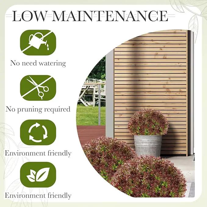 Yunlly 4 Pack 18" Artificial Boxwood Ball Bush Topiary Trees Fake Outdoor Plants, Realistic UV Resistance Faux Shrubs with Spike Greenery Topiary for Front Porch Garden Yard Patio Indoor (Dark Red) by GreenHaven Gardens