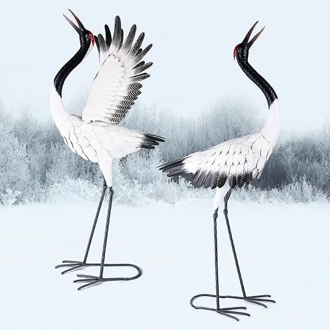 chisheen Crane Garden Statues Outdoor Metal Heron Yard Art Crane for Garden Sculptures Patio Lawn Ornaments,Set of 2 by GreenHaven Gardens