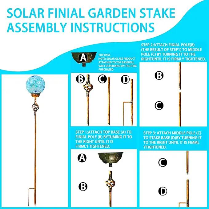 Garden Solar Lights, Decorative LED Honeycomb Glass Ball Garden Stake, Glass and Metal Outdoor Decoration, 4 x 31 Inch (Light Blue) by GreenHaven Gardens