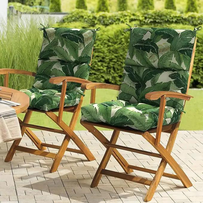 LVTXIII Outdoor Seat/Back Chair Cushion Patio Tufted High Back Cushion, Seasonal Replacement Rocking Chair Cushion with Ties (22” W x 20D”, Set of 2, Swaying Palms Green) by GreenHaven Gardens