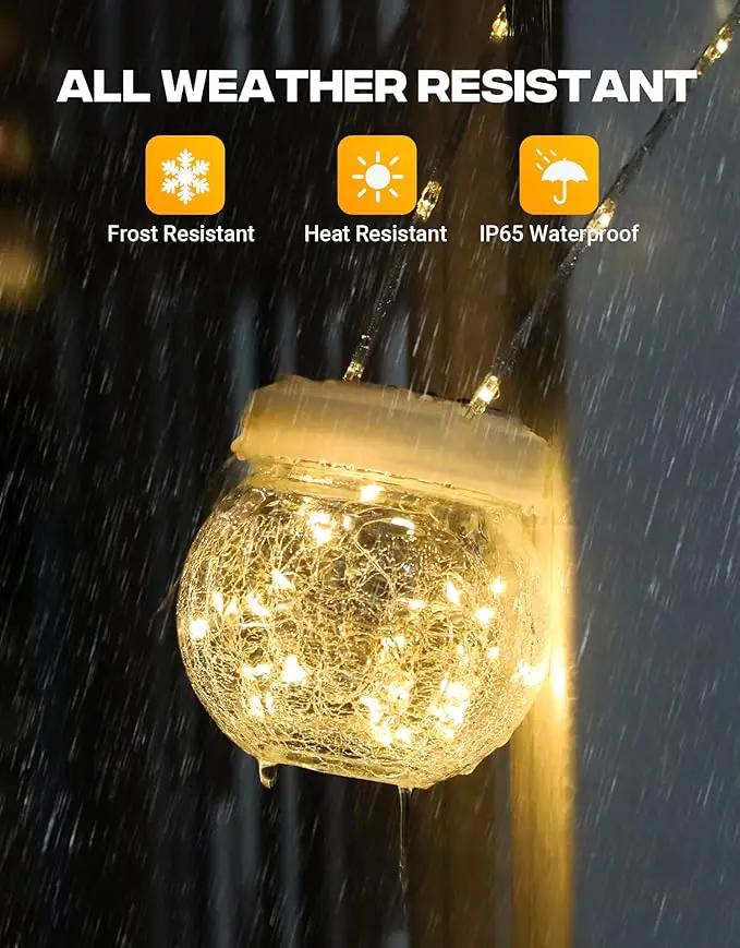 Solar Lantern Solar Lights Outdoor Waterproof 2-Pack, Solar Powered Hanging Lights Cracked Glass Hanging Globes for Christmas Decoration, Shepherd Hook, Garden Tree Ornaments, White Cap, Warm White by GreenHaven Gardens