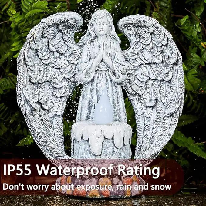 Angel Garden Statues Outdoor Cemetery Decorations for Grave Take The Cross Praying Wings Angel Figurine Cemetery Lights Patio Lawn Yard Porch Decorations 10.24 Inch by GreenHaven Gardens