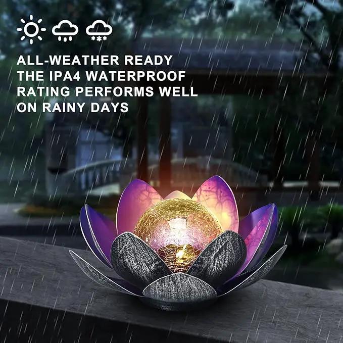 WNP Solar Powered Outdoor Decorative Lights Waterproof Lotus Flower with Crackle Glass Globe and Metal Base for Garden Patio Pathway Yard Tabletop Decor,Birthday Gift for Mom Sister Grandma by GreenHaven Gardens