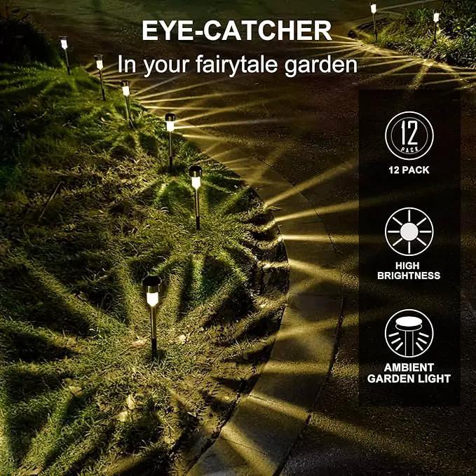 Solar Lights Outdoor Waterproof, Stainless Steel LED Landscape Lighting Outdoor Solar Lights for Outside Solar Garden Lights for Pathway, Walkway, Patio, Yard, Lawn - 12 Pack (Warm White) by GreenHaven Gardens