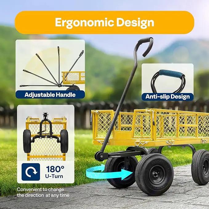 VIVOHOME Steel Garden Cart Heavy Duty 880 Lbs Capacity Folding Utility Wagon with Removable Sides and 10 inch Wheels (Yellow) by GreenHaven Gardens
