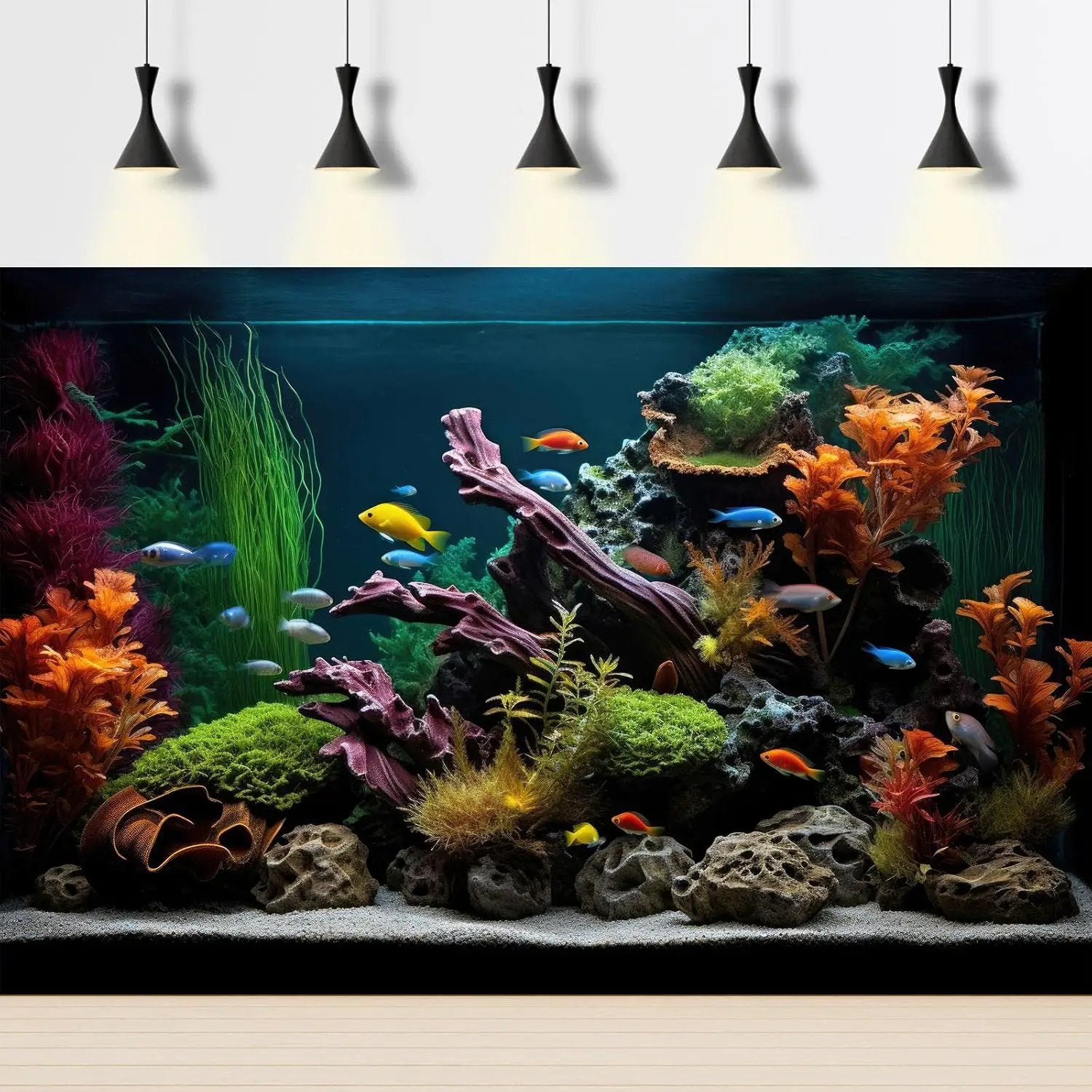 Aquarium Background Lush Aquatic Colorful Plants Terrarium Background Redwood Root Coral Reef Jungle Style Fish Tank Background Amazing Underwater View Aquarium Backdrop Wallpaper Poster Vinyl 24x16in by GreenHaven Gardens
