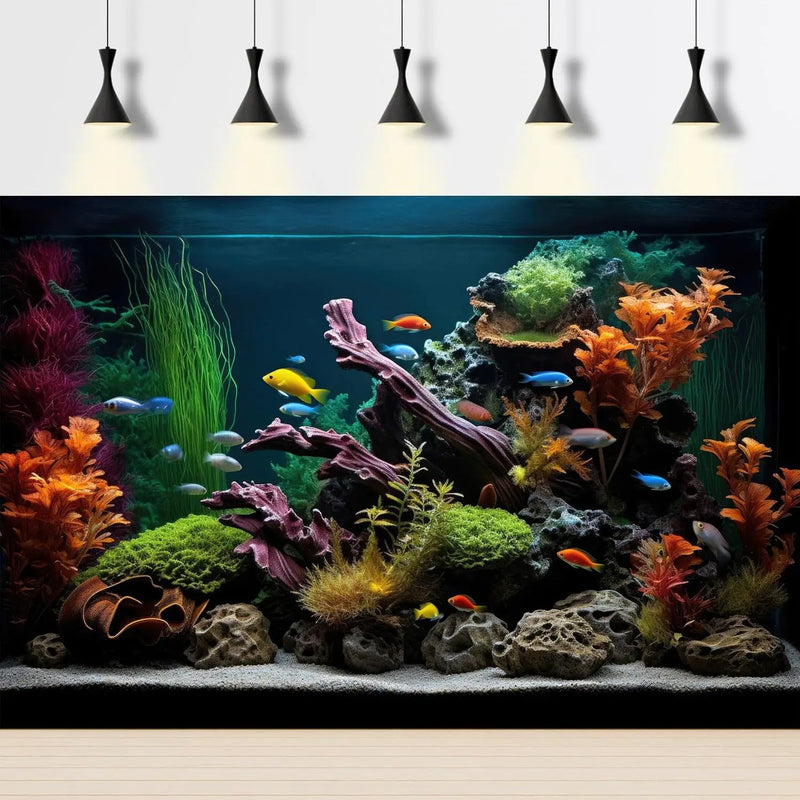 Aquarium Background Lush Aquatic Colorful Plants Terrarium Background Redwood Root Coral Reef Jungle Style Fish Tank Background Amazing Underwater View Aquarium Backdrop Wallpaper Poster Vinyl 60x24in by GreenHaven Gardens
