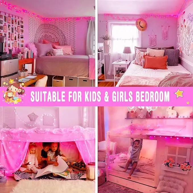 JMEXSUSS 66 Ft Pink Lights for Room Decor, 200 LED Pink String Fairy Christmas Lights Clear Wire Plug in for Bedroom Indoor Outdoor Girl's Room Decorations by GreenHaven Gardens