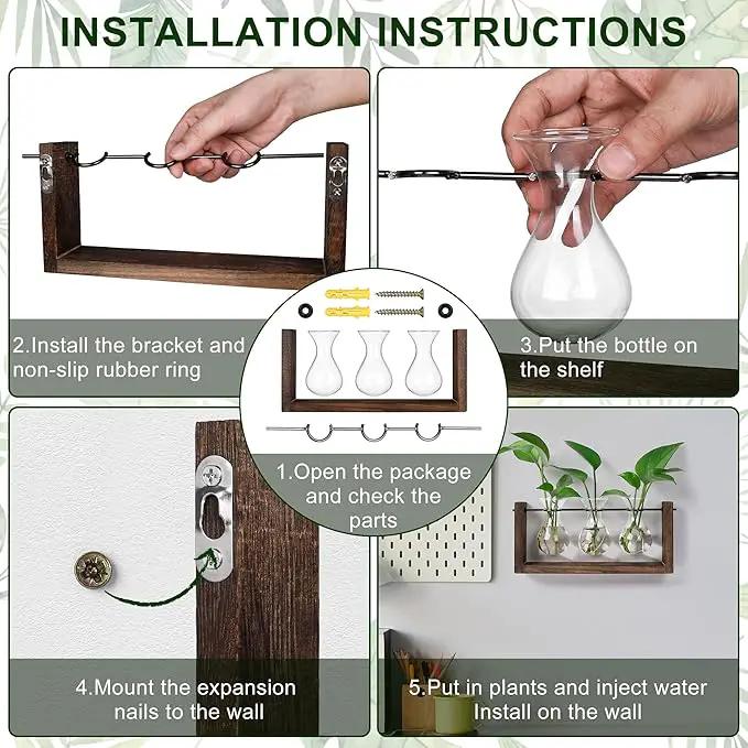 YIBOT Wall Hanging Planter Propagation Station, Plant Terrarium with Wooden Stand, Hydroponics Plants Home Office Living Room Decor Gift-3 Bulb Glass Vases by GreenHaven Gardens