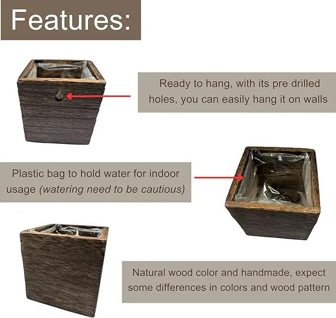 LaLaGreen Wood Planter Boxes for Plants (8 Pack, 4x4 Inch) Small Square Wall Mounted Planters for Indoor Plant, Herb Wooden Box Hanging Flower Pot Plant Holder Outdoor Fence Vertical Garden Home Decor by GreenHaven Gardens