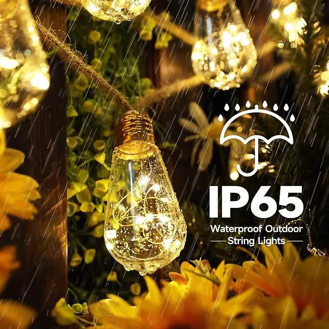 Solar Outdoor String Lights, 20Ft Vintage Rope Hemp Solar Patio Lights, Waterproof Warm White Solar Powered String Lights With 8 Modes 16 Shatterproof Bulbs for Garden Fence Stairs Balcony Café Bistro by GreenHaven Gardens