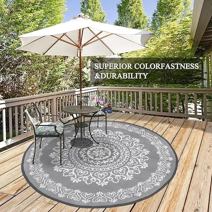 Pauwer Waterproof Outdoor Rug 6ft, Reversible Plastic Straw Patio Camping Rug, Indoor Outdoor RV Mat Carpet for Deck, Camper, Porch, Balcony, Backyard, Picnic, Floral Grey by GreenHaven Gardens