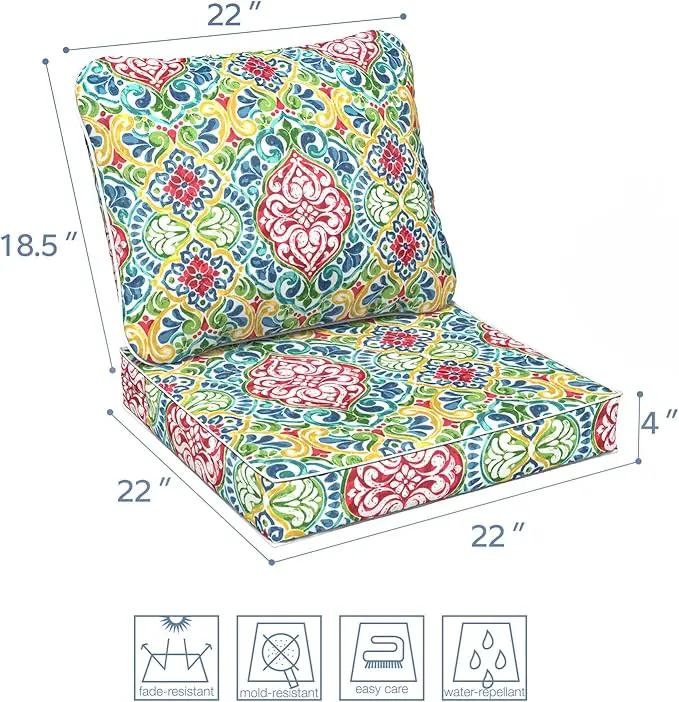 LVTXIII Outdoor Deep Seat Cushion Patio Seat and Back Cushion Set Seasonal Chair Cushion for Dining Arm Chairs, Wicker Chairs and Garden Furniture Decoration, 22"x22"x4", Damask Red by GreenHaven Gardens