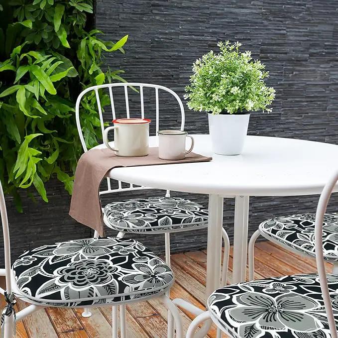 Indoor/Outdoor Chair Cushions 16x17 Inch, Patio Chair Cushions with Ties, All Weather Seat Cushions for Patio Furniture Home Garden Chair Use, Set of 4,Flower Black by GreenHaven Gardens