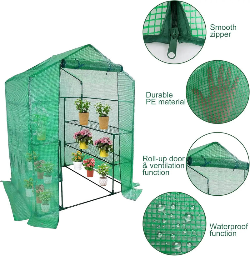 Walk-in Greenhouse Replacement Cover with Roll-Up Zipper Door- 56"x56"x76" PE Plant Gardening Greenhouse Cover for Gardening Plants Cold Frost Protection Wind Rain Proof (Frame Not Include) by GreenHaven Gardens