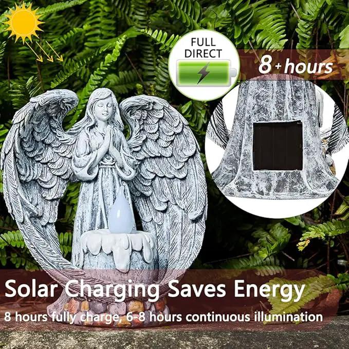 Angel Garden Statues Outdoor Cemetery Decorations for Grave Take The Cross Praying Wings Angel Figurine Cemetery Lights Patio Lawn Yard Porch Decorations 10.24 Inch by GreenHaven Gardens