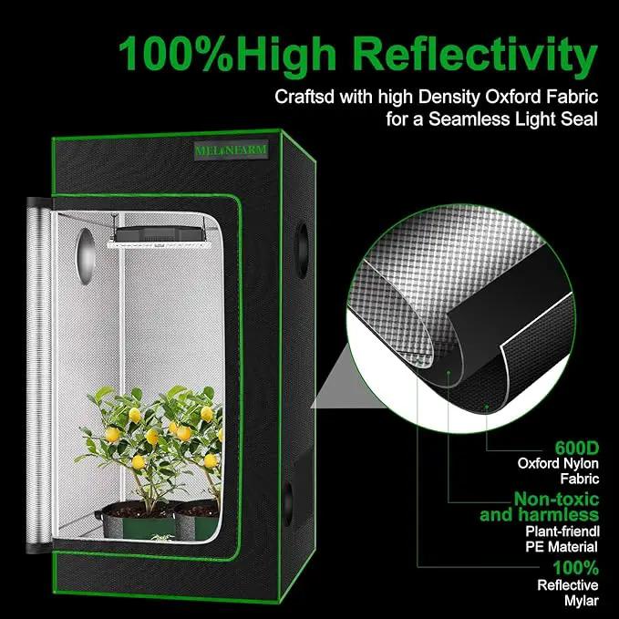 MELONFARM 24"x24"x32'' Grow Tent, High Reflective 600D Diamond Mylar Canvas with Observation Window and Floor Tray for Hydroponic Indoor Plant Growing by GreenHaven Gardens