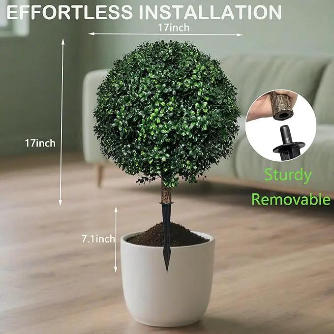 Artificial Boxwood Topiary Ball Tree Outdoor Set of 2,Artificial Boxwood Plants with Ground Spike,Faux Shrubs Fake Evergreen Tree UV Resistant,Diameter 17" by GreenHaven Gardens