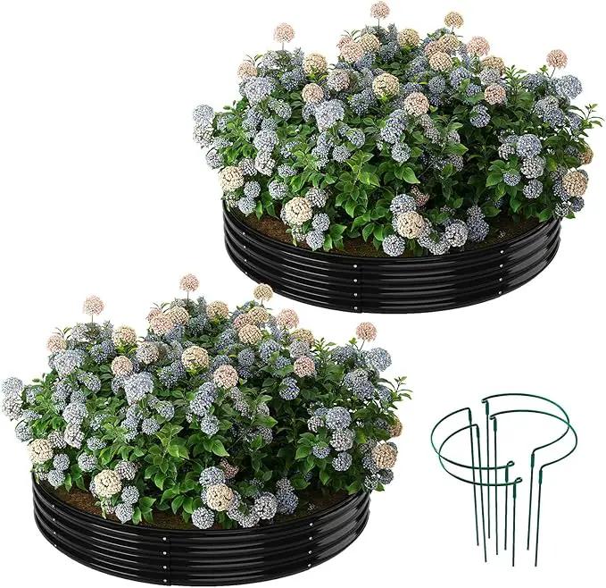 Galvanized Metal Planter Round Raised Garden Bed Kit for Gardening Outdoor，3x3x1ft 2PC Grow Garden Box Raised Flower Bed，Round Galvanized Planter Outdoor Large Metal Fire Pit Ring Black by GreenHaven Gardens