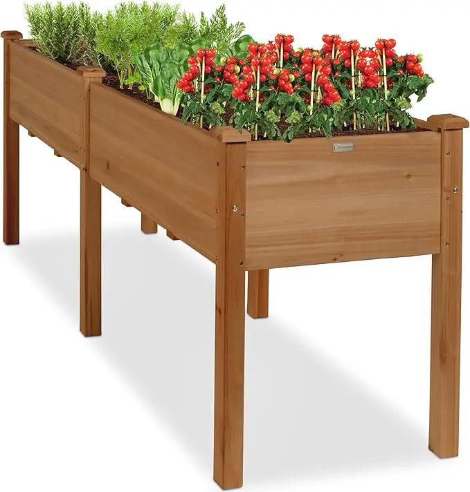 Best Choice Products 72x23x30in Raised Garden Bed, Elevated Wood Planter Box Stand for Backyard, Patio, Balcony w/Divider Panel, 6 Legs, 300lb Capacity - Acorn Brown by GreenHaven Gardens