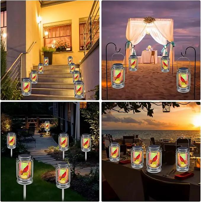 Outdoor Solar Cardinal Lantern-2 Pack Garden Hanging Red Bird Lanterns, Gifts for Mom Women Grandma,Silver Glass Mason Jars,Waterproof LED Decorative Lights for Patio Table Garden Pathway Yard by GreenHaven Gardens