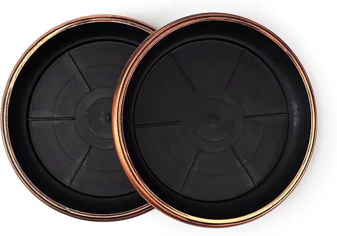 7" Decorative Heavy Duty Tray/Saucer (2 Pack) Rustic Medieval/French Country Look, Pot/Planter Base for Indoor/Outdoor Decor Use. Long Lasting, Reusable Light Weight (7 inches, Copper) by GreenHaven Gardens