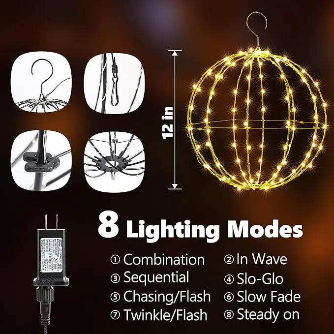 Outdoor Decorations Hanging Ball Lights 2PCS - 12 Inch Connectable Hanging Tree Globe 120 LED Fairy Lights with 8 Lighting Modes,Timing Function Waterproof Indoor Outdoor (Warm White, 2pcs) by GreenHaven Gardens