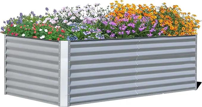 Domi Galvanized Raised Garden Bed, Outdoor Planter Garden Boxes Large Metal Planter Box for Gardening Vegetables Fruits Flowers, Silvery (6x3x2ft) by GreenHaven Gardens