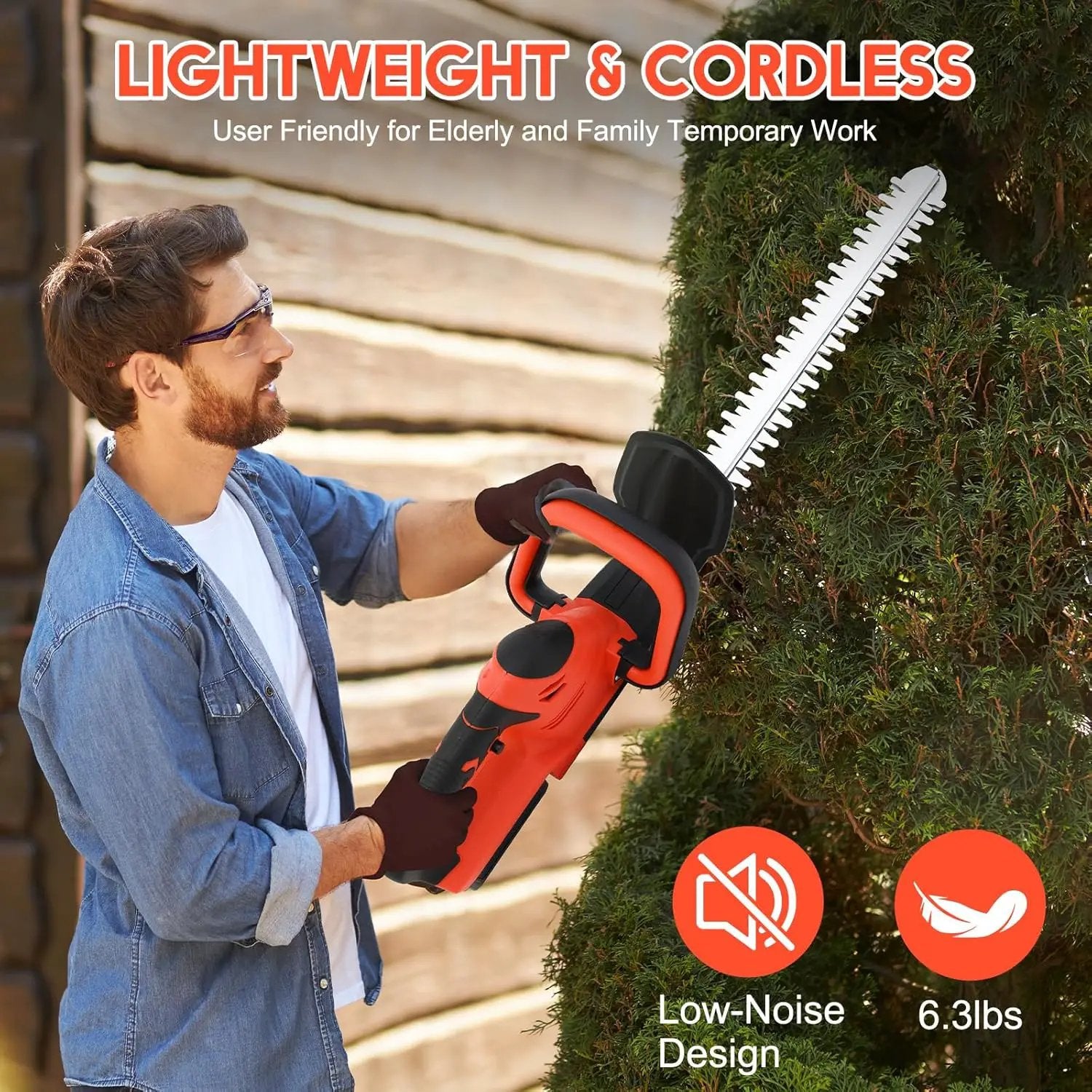 ALSO GO 22’’ Cordless Hedge Trimmer, 21V Electric Shrub Trimmer, Bush Trimmer Cordless with 2 PCS 3.0Ah Rechargeable Battery and Charger, Electric Handheld Bush Clipper for Garden, Lawn by GreenHaven Gardens