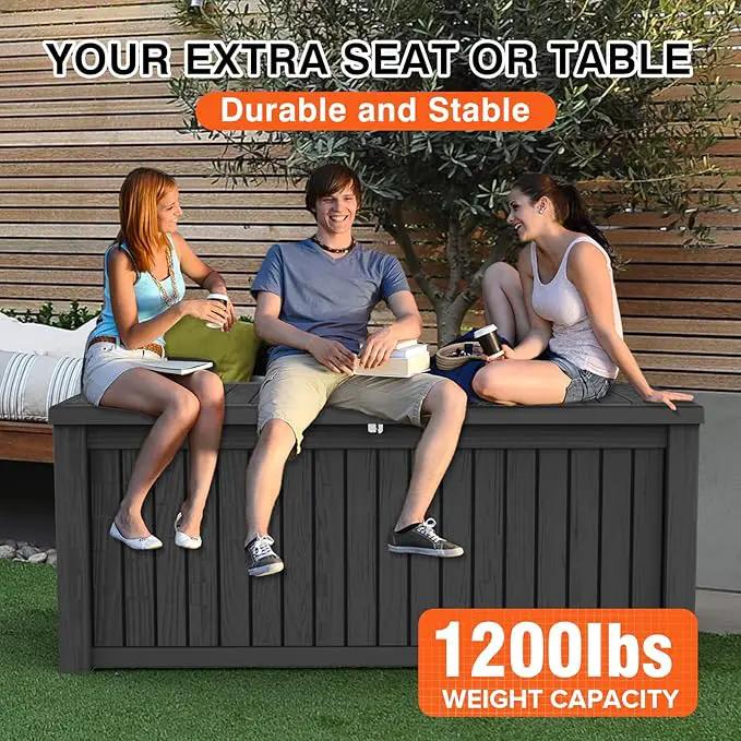 180 Gallon Resin Deck Box, Waterproof Outdoor Storage Bin for Patio Furniture, Pool Accessories, and Garden Tools, Lockable & UV-Resistant, Black by GreenHaven Gardens