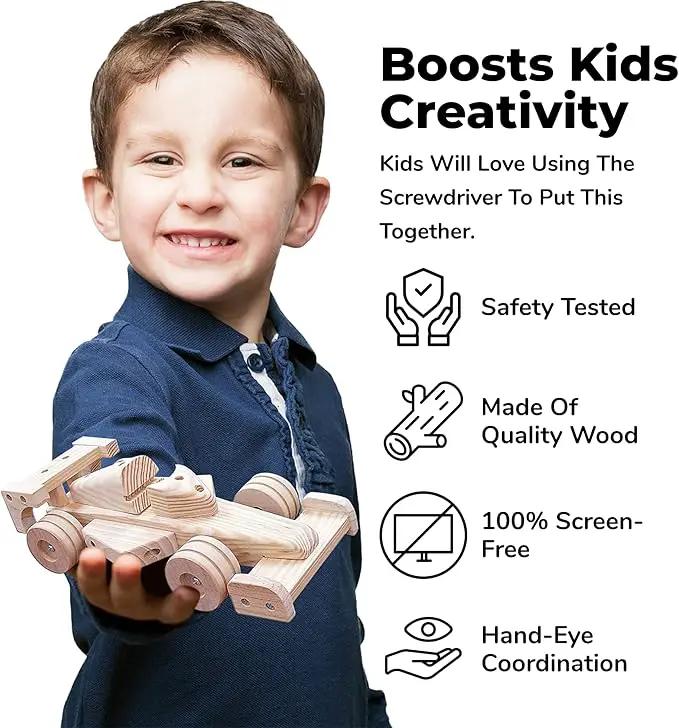 Kraftic Woodworking Building Kit for Kids, with 3 Educational DIY Carpentry Construction Wood Model Kit Toy Projects for Boys and Girls- Tractor, Bulldozer and Racing Car by GreenHaven Gardens