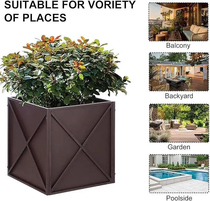 SUNNYPARK Large Metal Planter Box 17”x 17”x 18”, Square Modern Brown Metal Planter Box Heavy Duty with Drainage Holes for Outdoor Garden Patio by GreenHaven Gardens