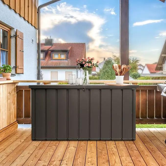Domi Outdoor Deck Box 100 Gallon, Waterproof Lockable Steel Outdoor Storage Container for Outside Cushions, Garden Tools and Pools Equipment (Dark Brown) by GreenHaven Gardens