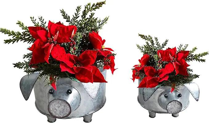 Galvanized Metal Pig Succulent Planter Farmhouse Pig Shaped Bowl Metal Pig Tray Rustic Decor Set of 2 by GreenHaven Gardens
