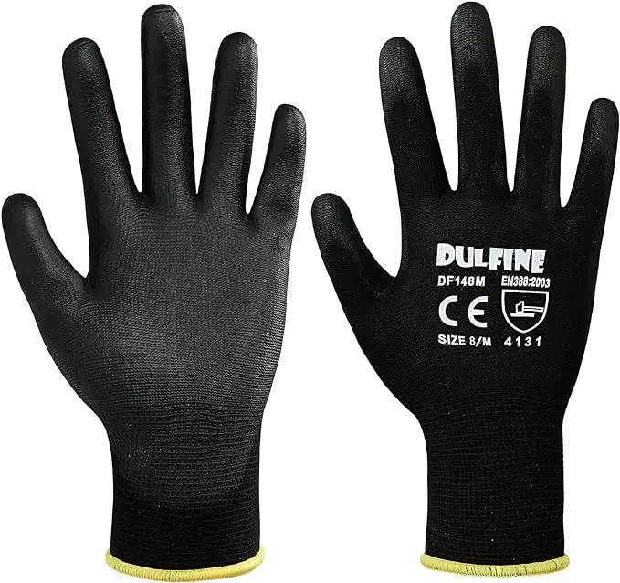 DULFINE Ultra-Thin PU Coated Work Gloves-12 Pairs,Excellent Grip,Nylon Shell Black Polyurethane Coated Safety Work Gloves, Knit Wrist Cuff,Ideal for Light Duty Work. (Small) by GreenHaven Gardens
