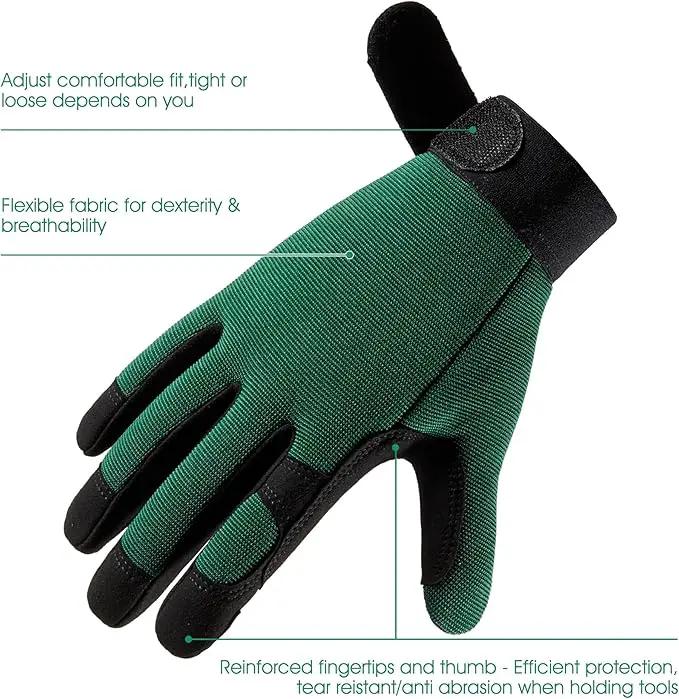 COOLJOB Thorn Proof Garden Gloves with Touchscreen Fingers for Men, Rose Pruning Work Gloves with Palm Cushion for Gardener, Farmer and Landscaper (Green 1 Pair Large) by GreenHaven Gardens
